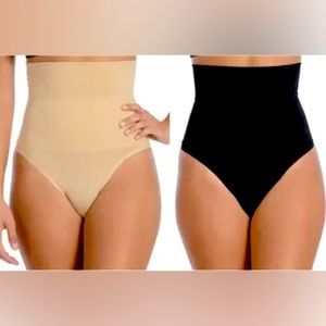 BODY BEAUTIFUL Seamless High Waisted Thong Shaper -pack of 2 black/nude
